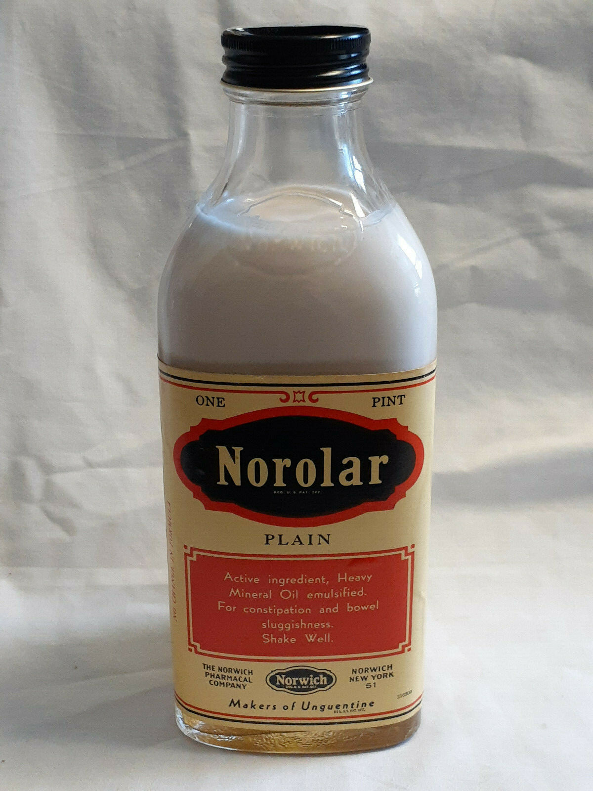 Vtg Norwich Norolar Plain Mineral Oil Constipation Remedy 1 Pint Bottle