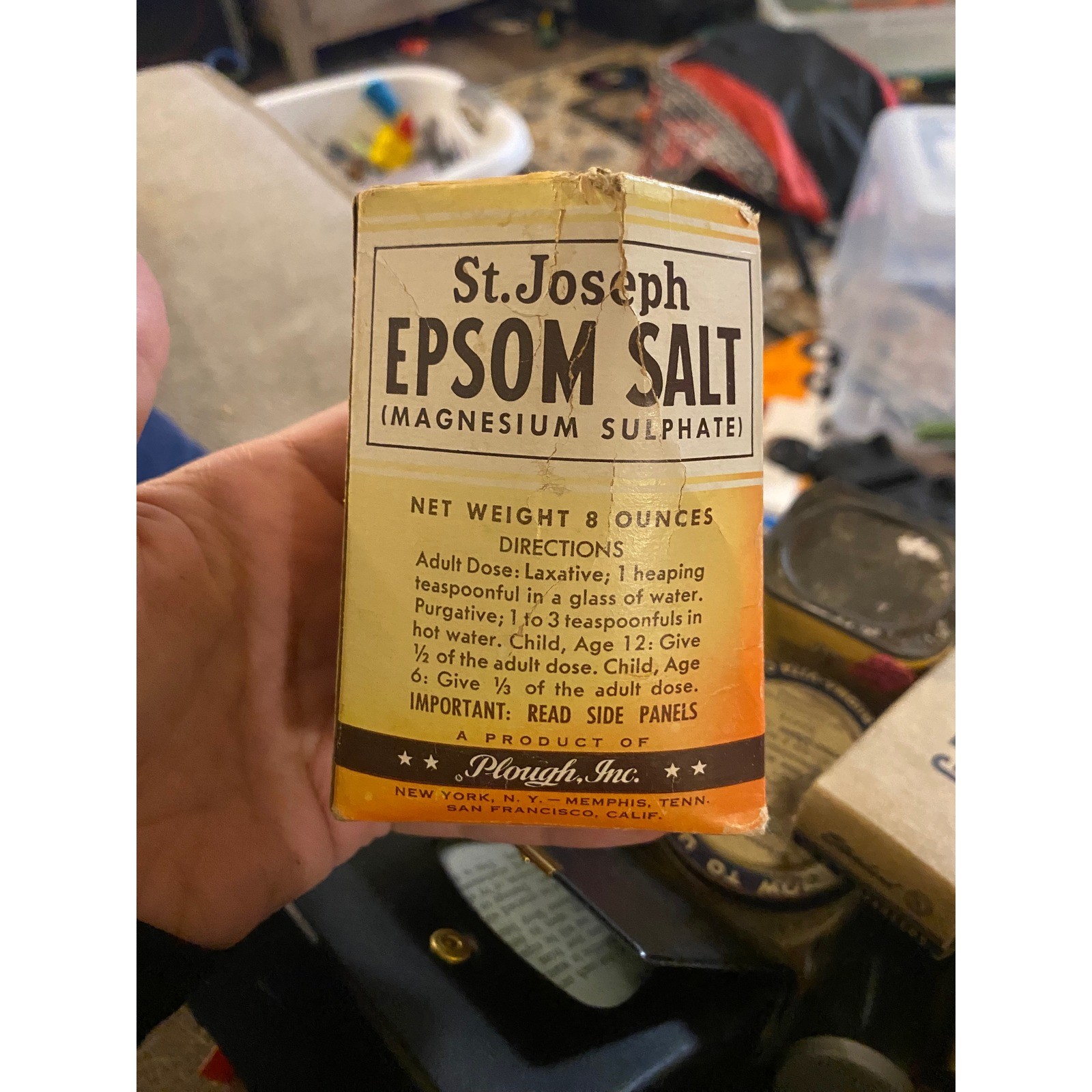 Vintage St Joseph Epsom Salt Box Plough Inc Memphis TN Apothecary Collectible