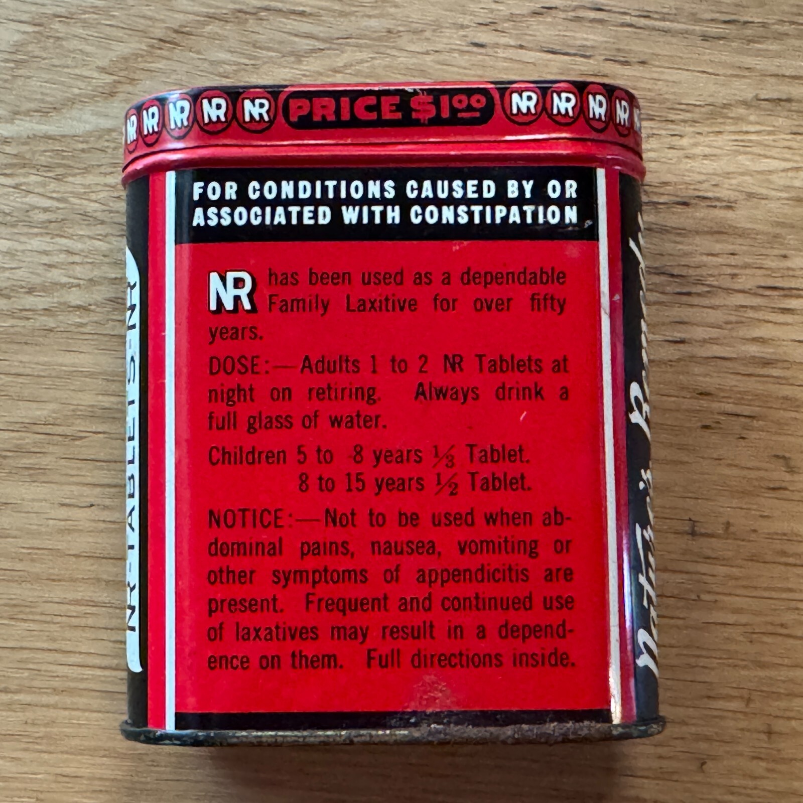 Vintage Nature’s Remedy NR-Tablets Metal Box with Lid, Pharmacy Tin, Circa 1930