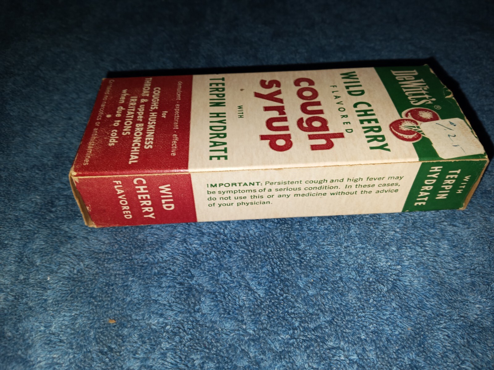 Vtg DeWitt’s Wild Cherry Flavored Box Paperwk Medicine Pharmacy Cough Syrup NOS