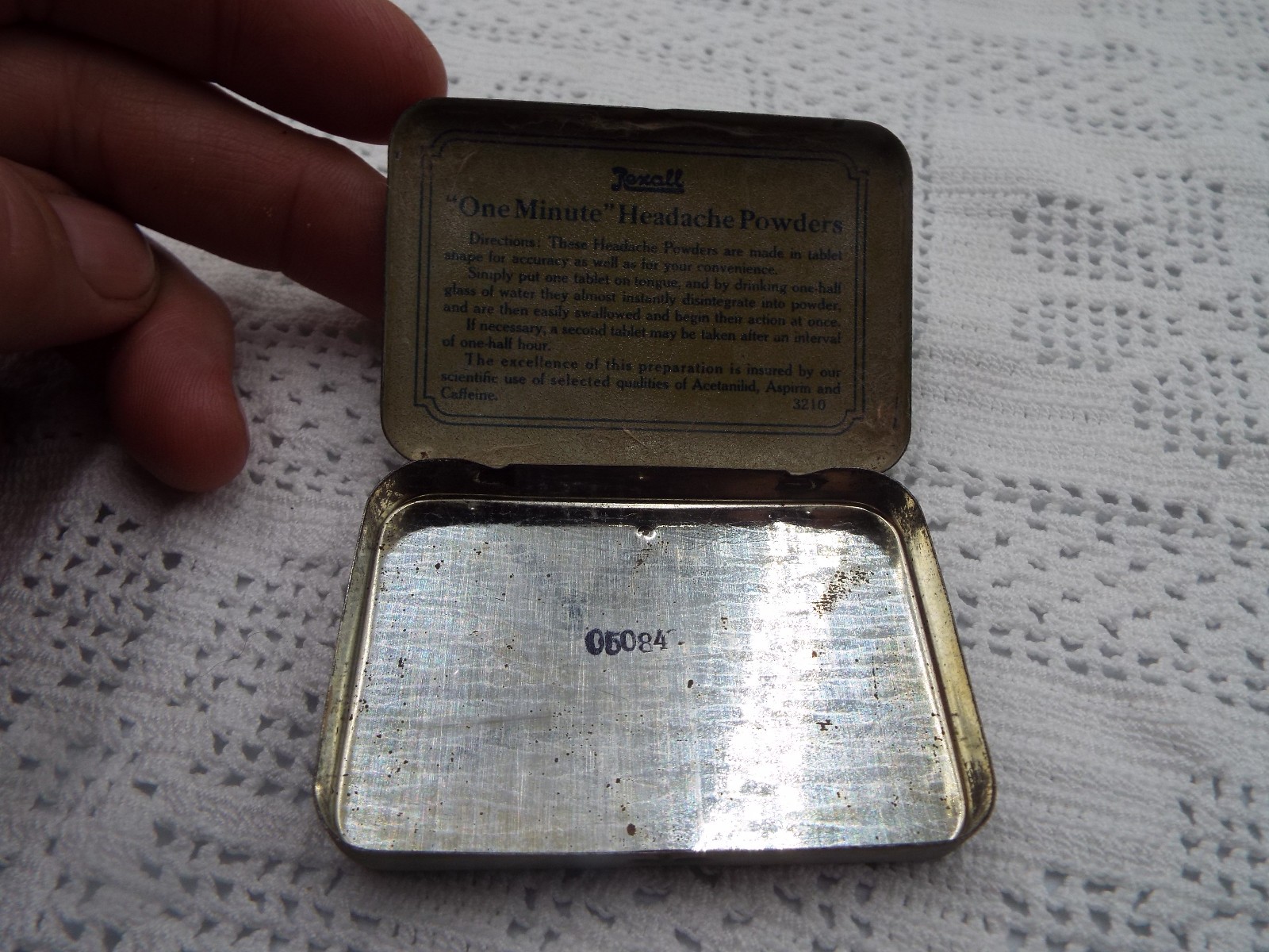 Old EMPTY Advertising Medicine Tin Rexall One Minute Headache Powder Rexall Drug