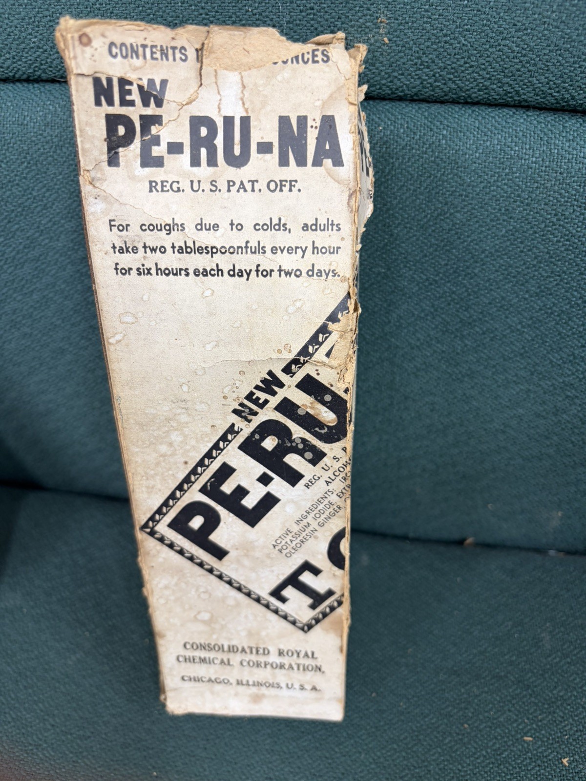 **RARE**1950’s Pe-Ru-Na Iron Tonic Chicago Ill 8 5/8 ” CLEAR Medicine bottle**