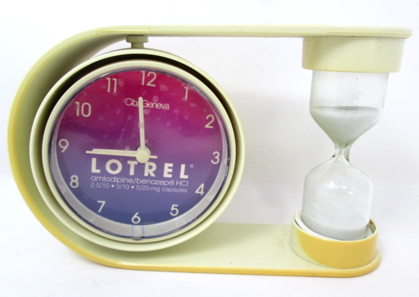 Drug Rep Clock Advertising Pharmaceutical Promo LOTREL Hourglass Battery Op