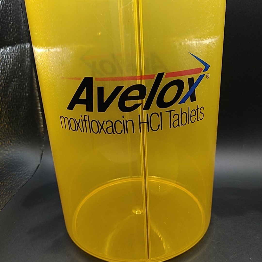 Medicine Advertisement Multi-purpose Vanity Canister 9″X6″ Yellow Plastic Vtg