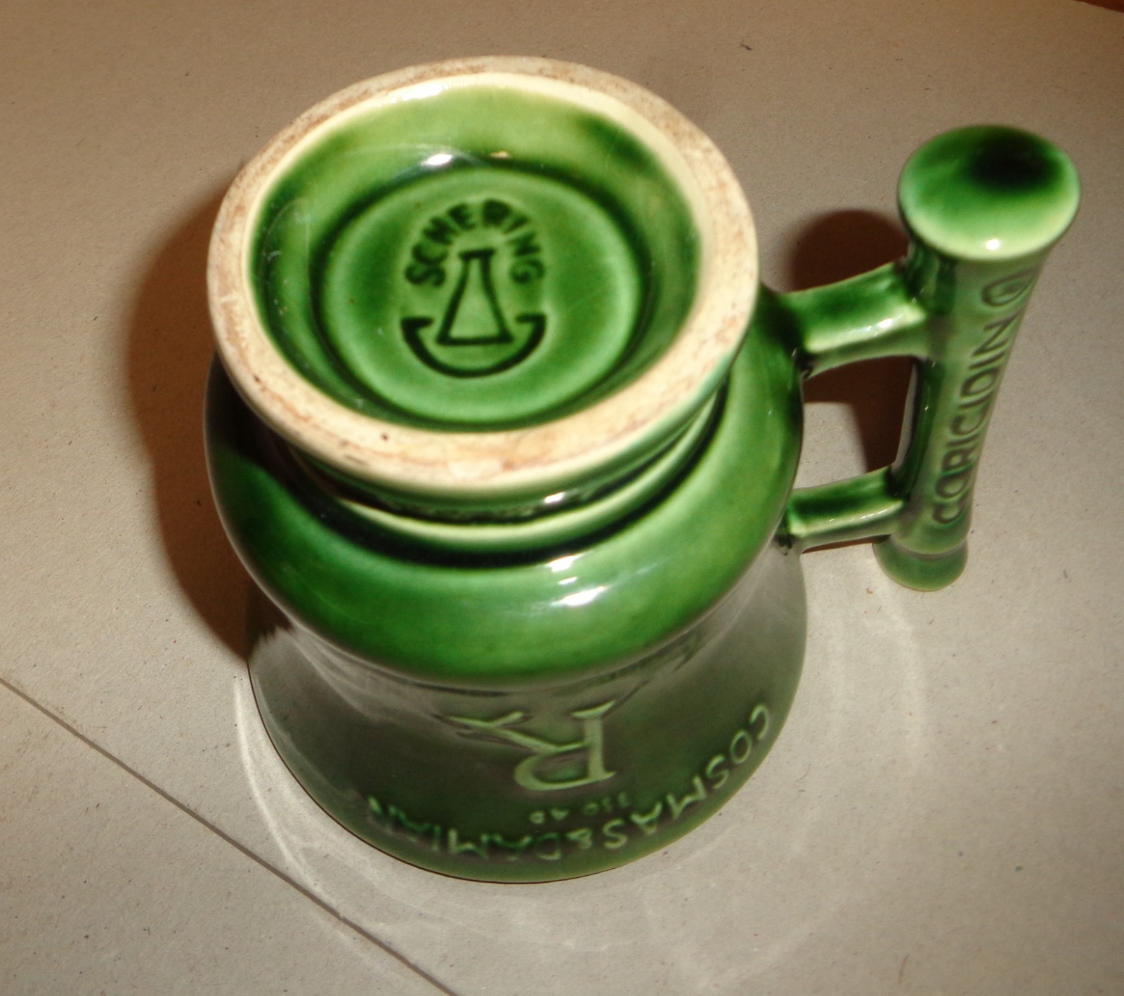 VTG MCCOY Green Cosmas & Damian PHARMACEUTIC ADVERTSINGING Rx Mug Schering Cup