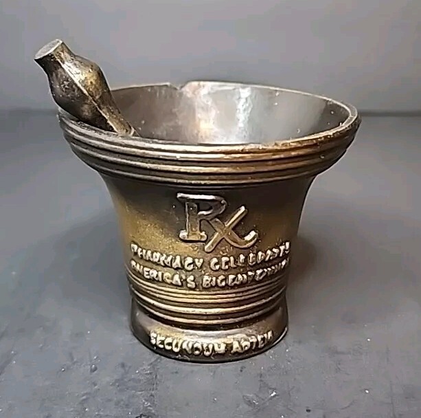 1976 US Bicentennial Bronze Pharmacy Mortar and Pestle Liberty Bell Design 3.25″
