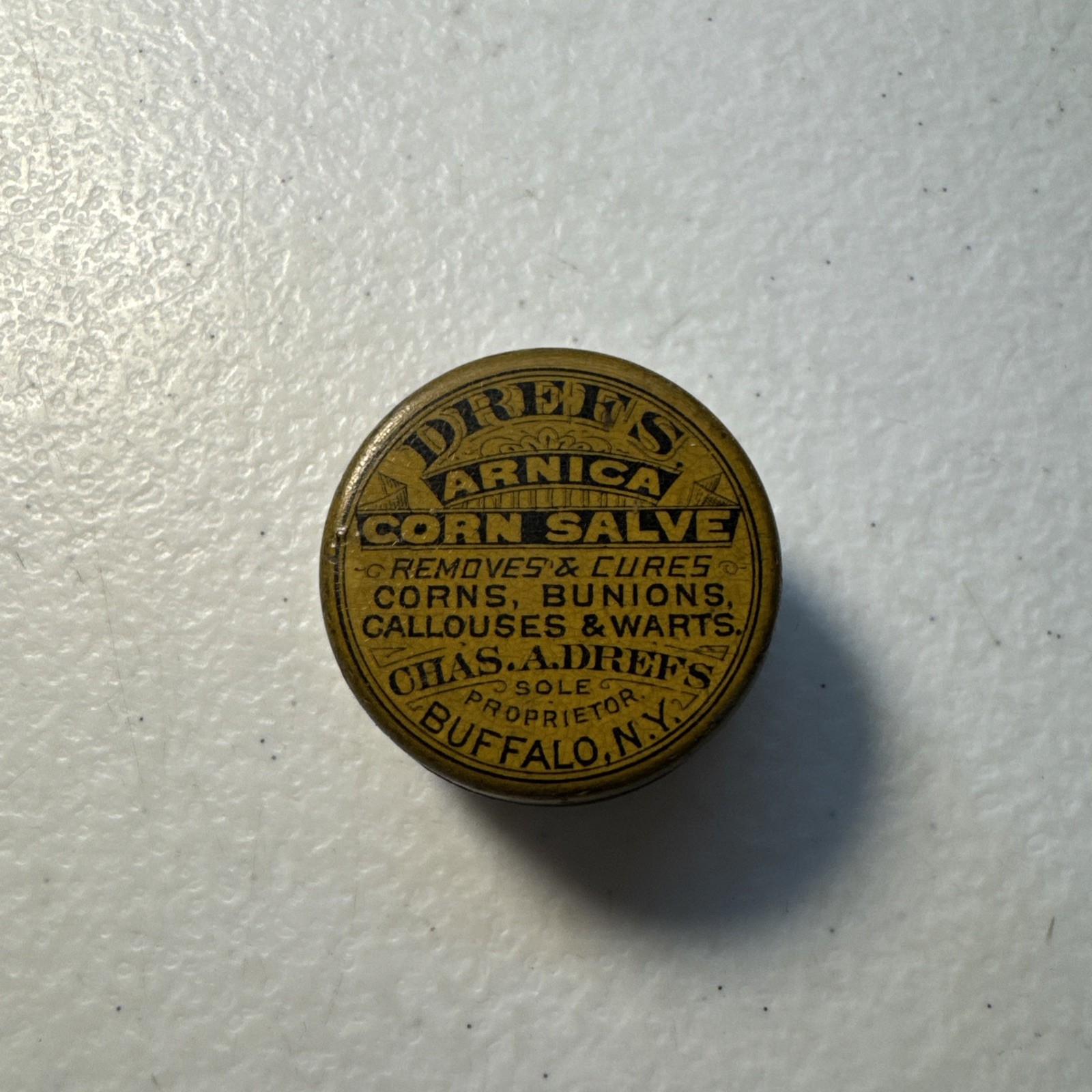 Vintage Drefs Arnica Corn Salve Chas. A. Drefs Buffalo, NY Small Medicine Tin