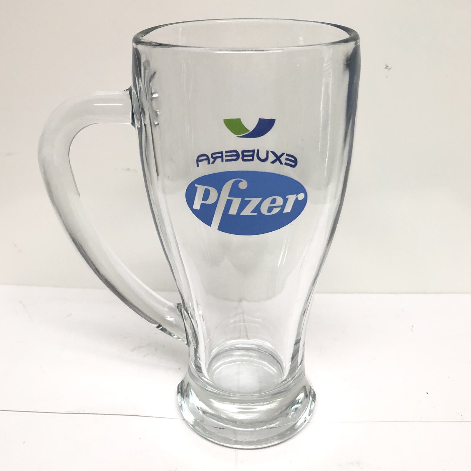 Drug Rep Exubera Pfizer Clear Glass Mug Coffee Cup Pharmaceutical Collectible