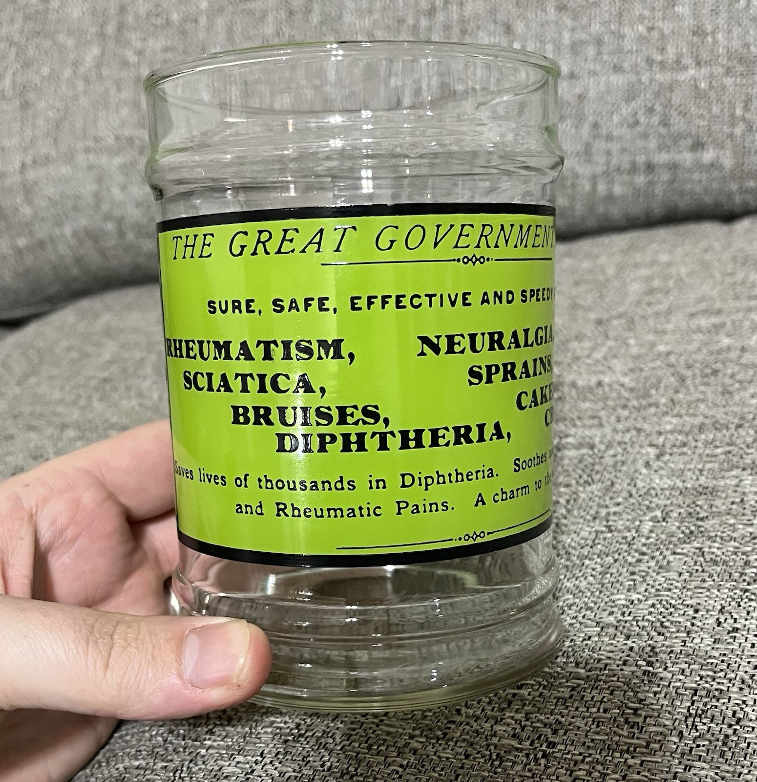 VTG Glass Apothecary Jar With Lid Army Navy Liniment Medicine Remedy 1970’s