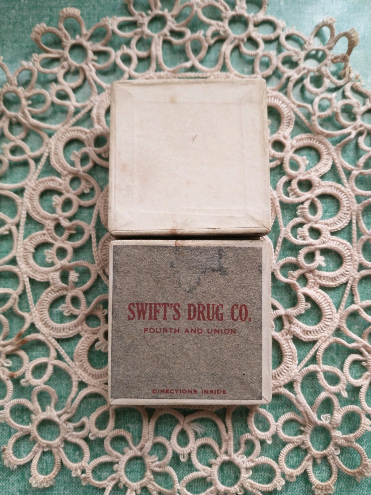 Vtg Swift’s Drug Co. 4th & Union 5/13/1924 Prescription Cardboard Box 2″ Square