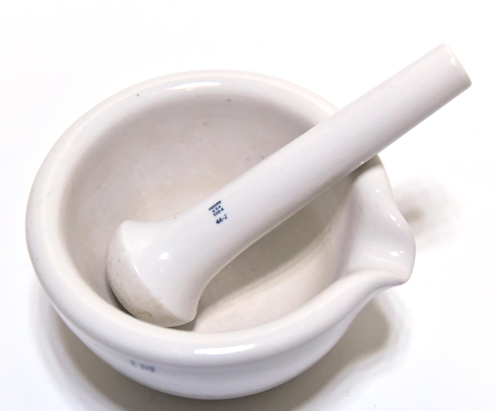 LARGE COORS 522-4 MORTAR AND PESTLE WHITE CERAMIC
