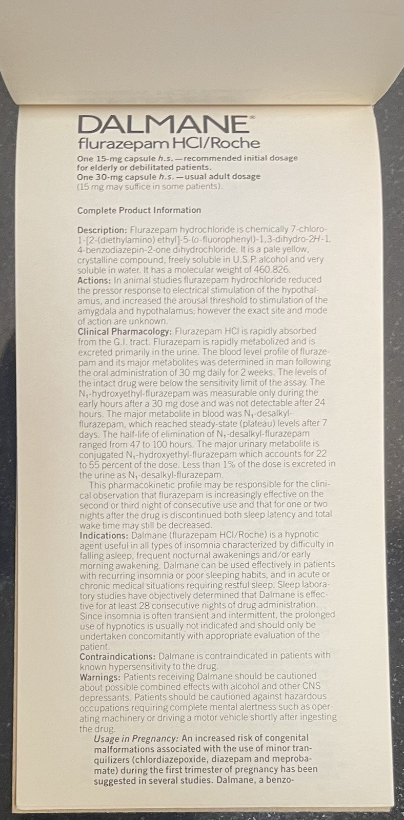 DALMANE Flurazepam HCI Vintage NOTEPAD Roche