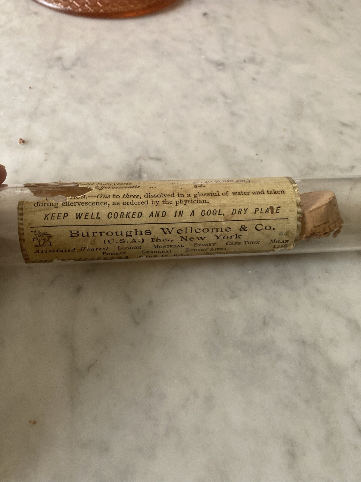 Vintage Pharmacy Sodium Tablets Glass Vial With Cork Paper Label