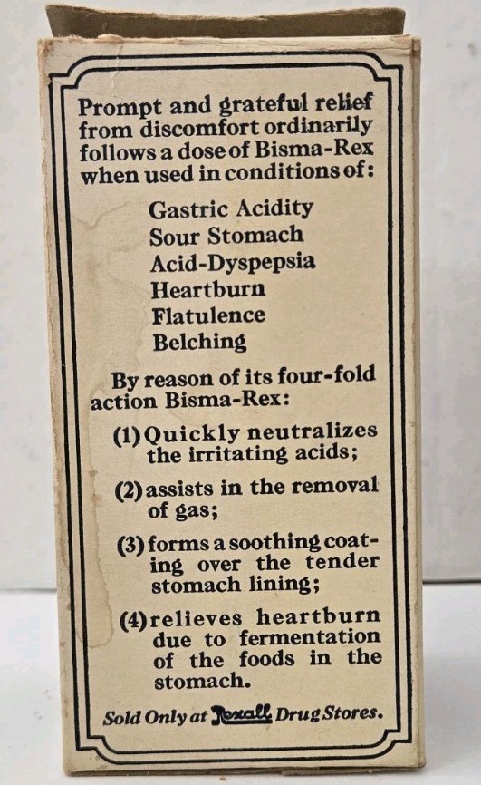 Vintage Bisma-Rex Calcium Carbonate Antacid Bottle And Box Mid 1900s