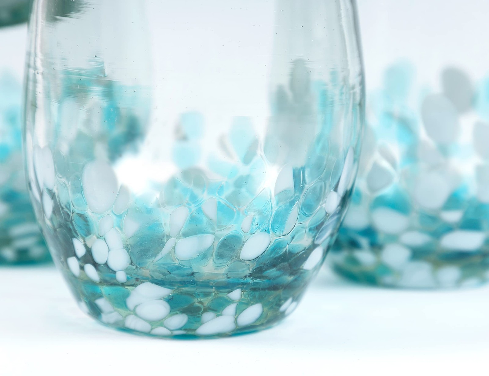 9 oz Hand Blown Mexican Drinking Glasses – Set of 6, 9 fl oz each, Ocean Blue…