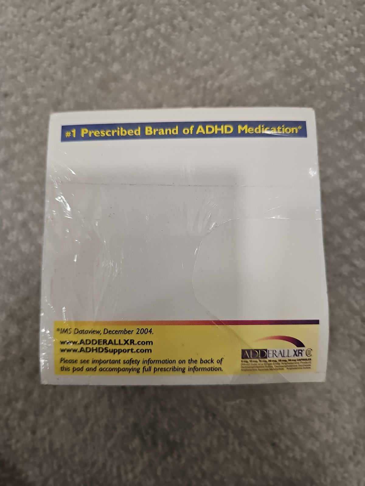 Vintage ADDERALL XR Note Pad Cube Drug Rep Swag Pharmaceutical ADHD 2005 Shire