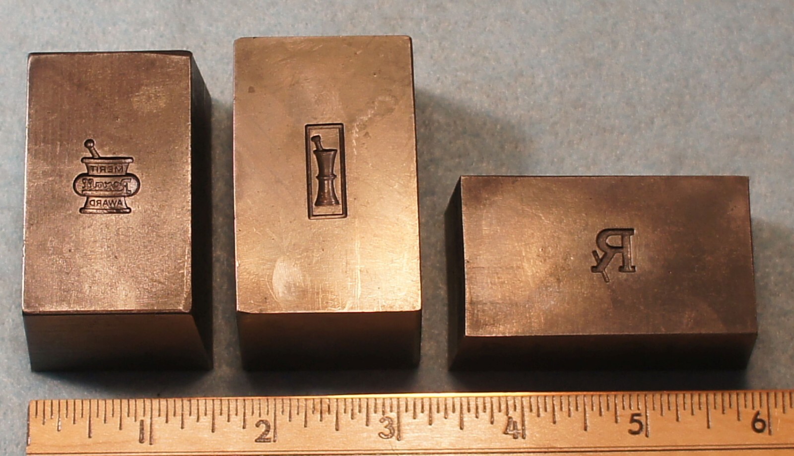 3 Vintage PHARMACIST * MORTAR & PESTLE Pin STEEL STAMPING DIES Robbins RY199
