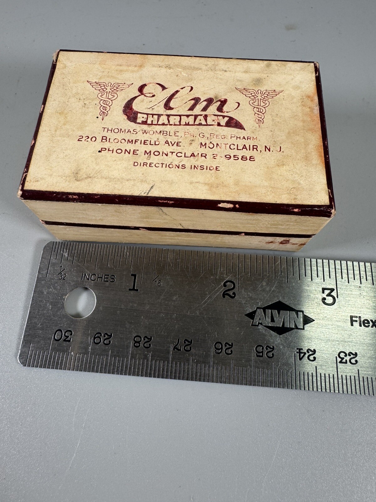 1952 Elm Pharmacy Pill Box Montclair NJ Vintage Prescription Ephemera