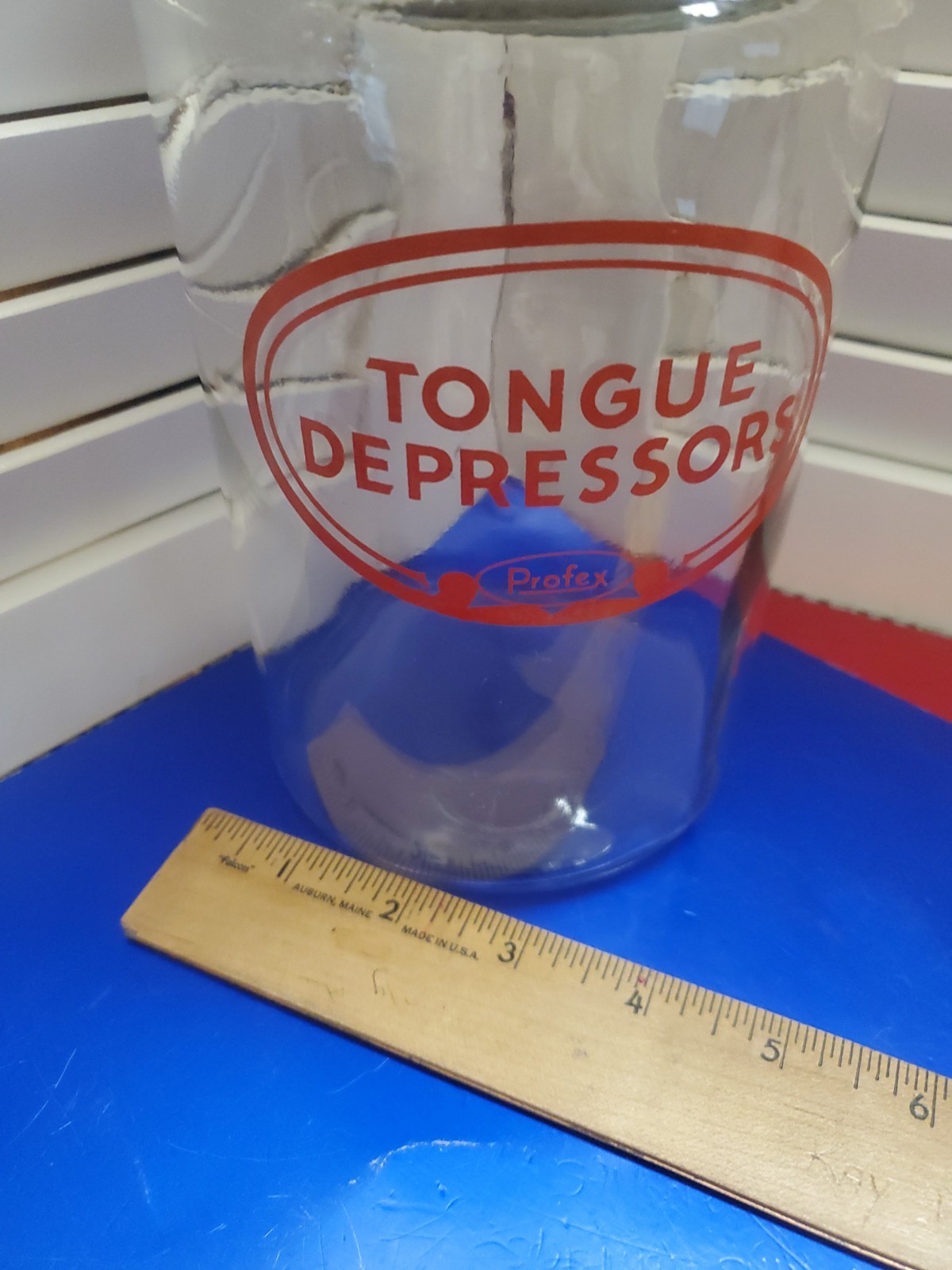 VTG Profex Glass Tongue Depressor Apothecary Jar Metal Lid Medical USA MCM 1950s