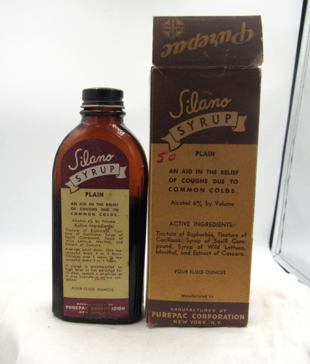 BW – 1930-40’s Purepac Silano Syrup New York 5 1/2 ” Amber Medicine bottle