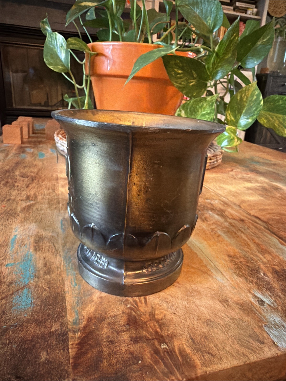 LARGE VINTAGE BRASS MORTAR 150TH ANNIVERSARY SCHERING STAMPED BOTTOM
