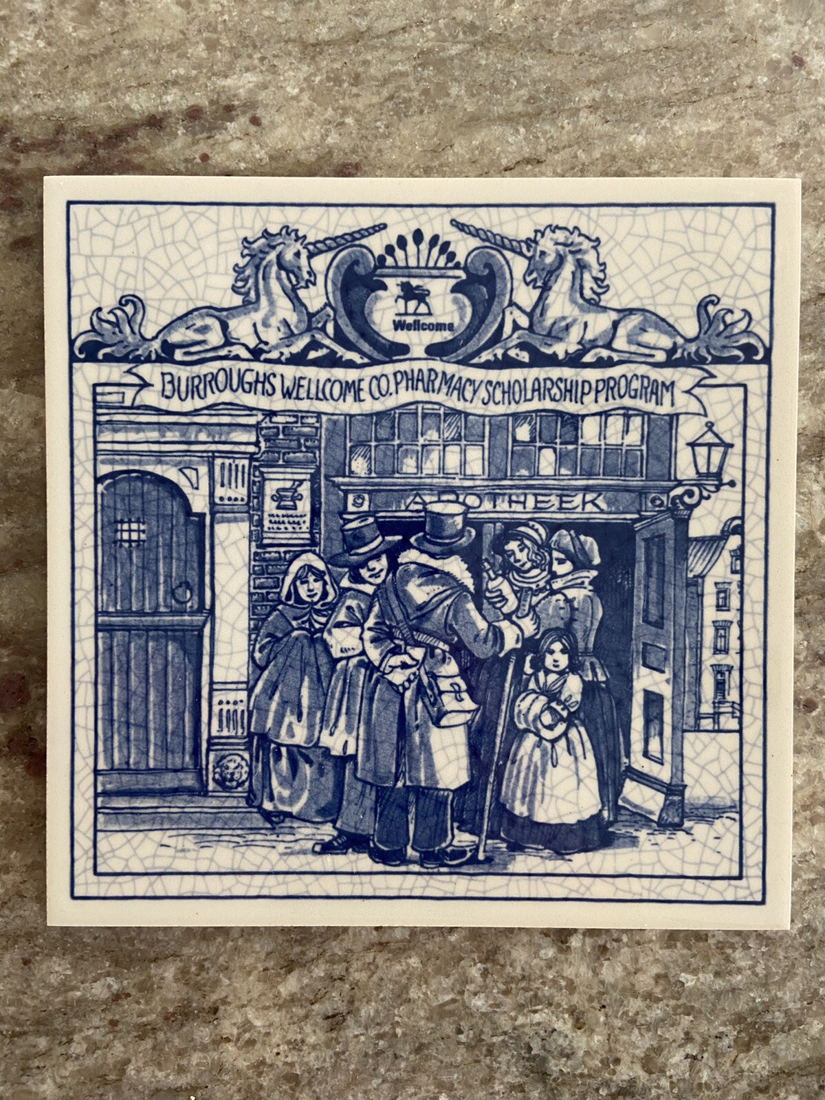BURROUGHS WELLCOME Pharmacy Tile Apothecary Shop As Gathering Place DELFT Tile