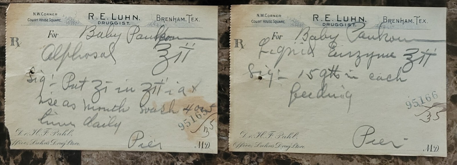 File box & 97 antique prescriptions (1911) – Dionin, Codeine, Infant Anodyne