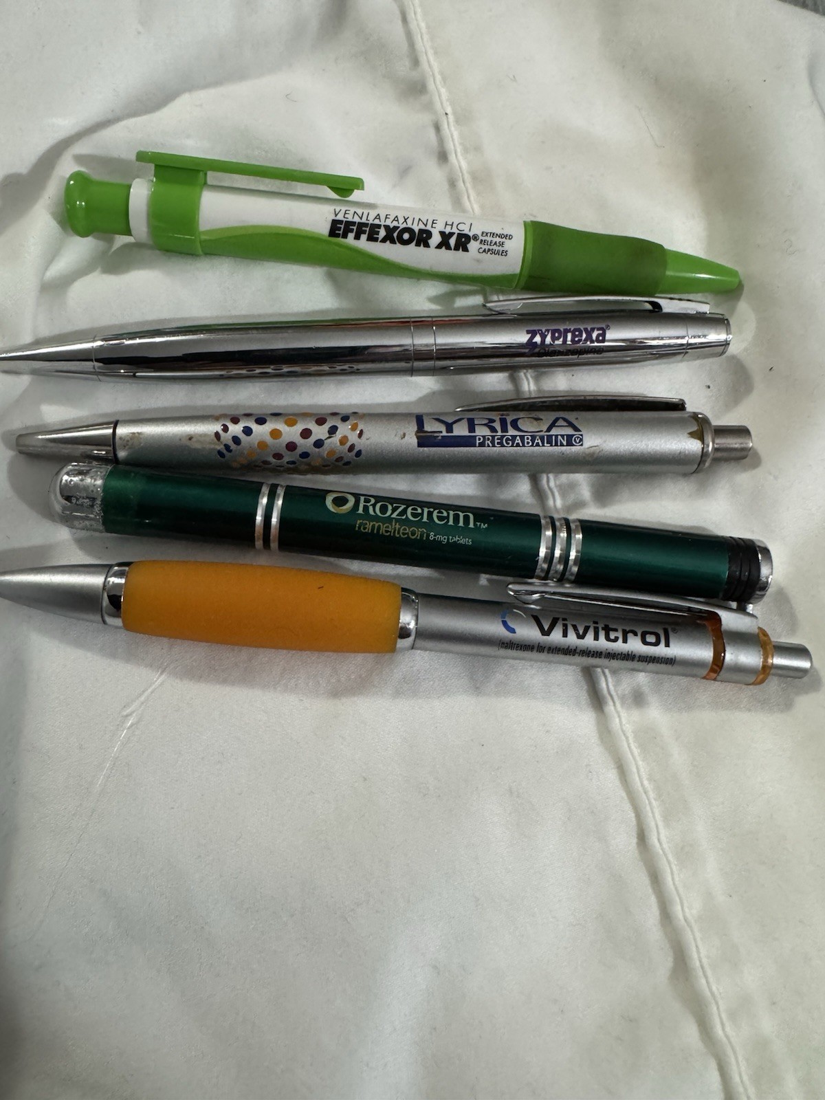 Pharmaceutical Pens. Effexor Xr Zyprexa Lyrica Rozerem and Vivitrol. Lot of 5