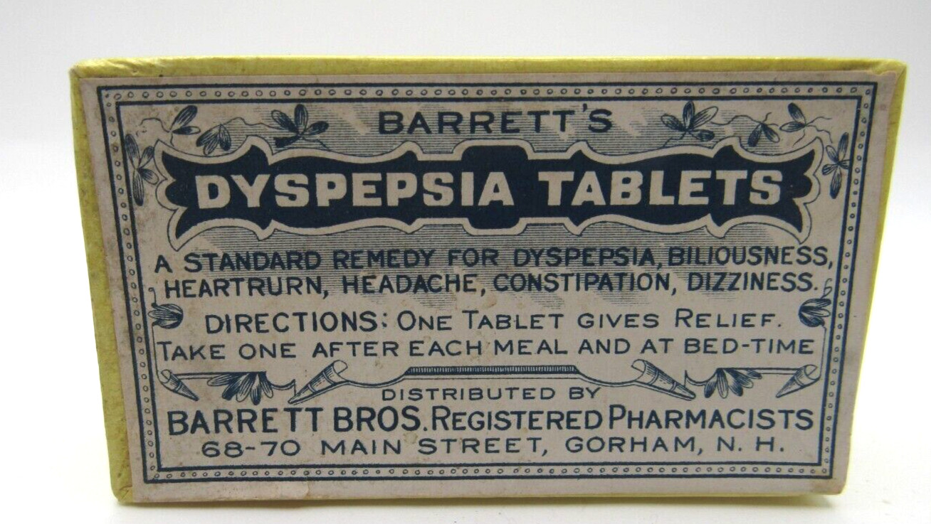 Vintage Cardboard Prescription Pill Box Barrett Bros. Pharmacy Gorham NH 3”