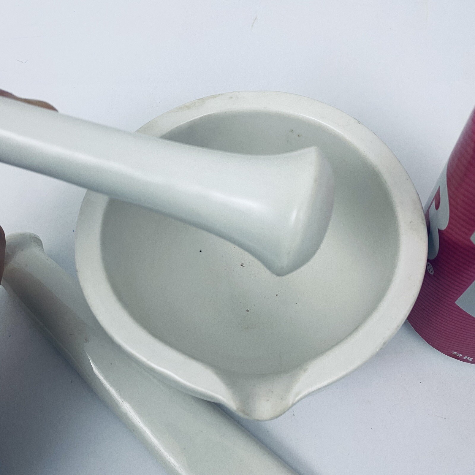 Vintage Apothecary Lot Pyrex Acid Coors Mortar Pestle Porcelain Science Lab