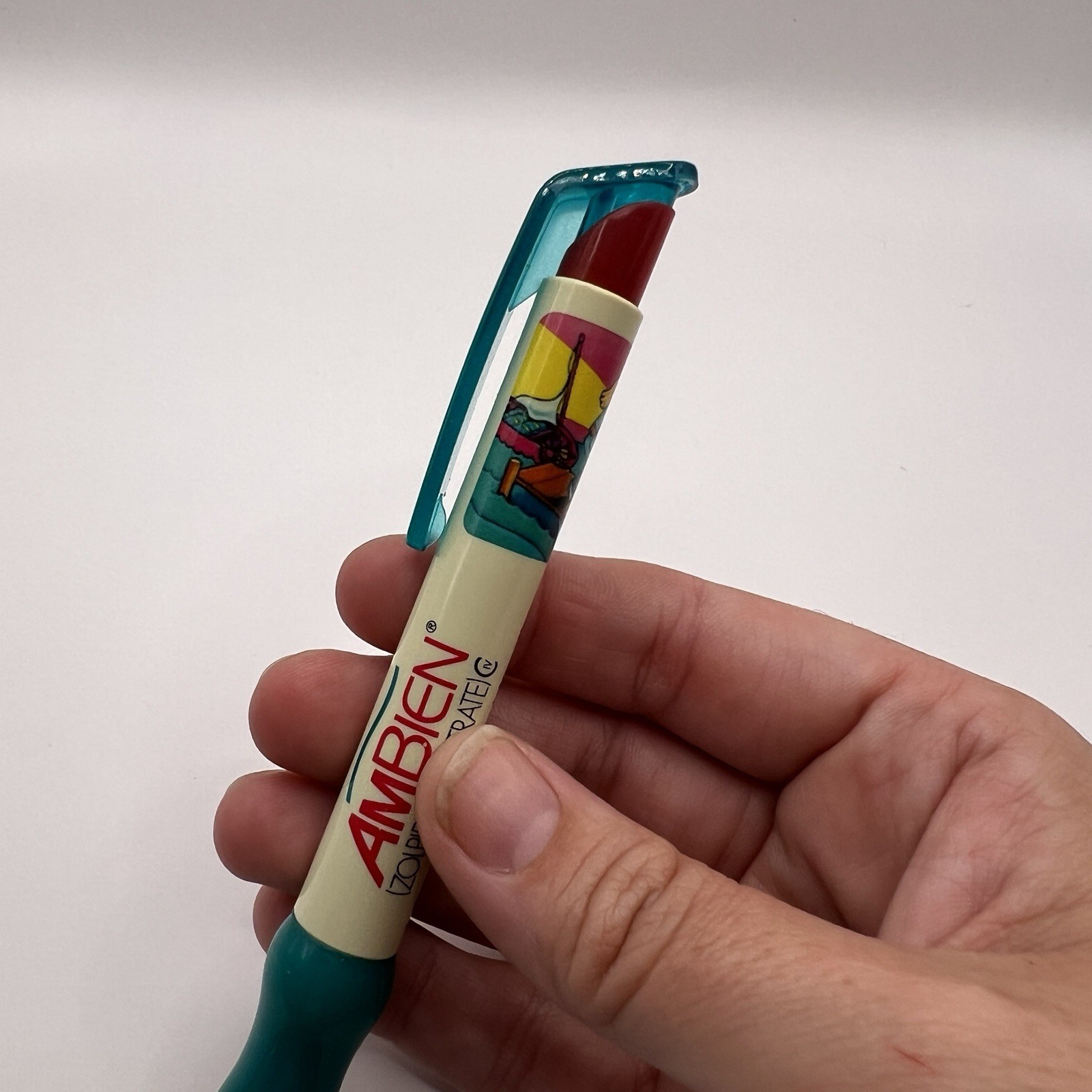 AMBIEN Drug Rep Pharmaceutical Promo Advertising PEN Chunky Wide Pink Yellowed