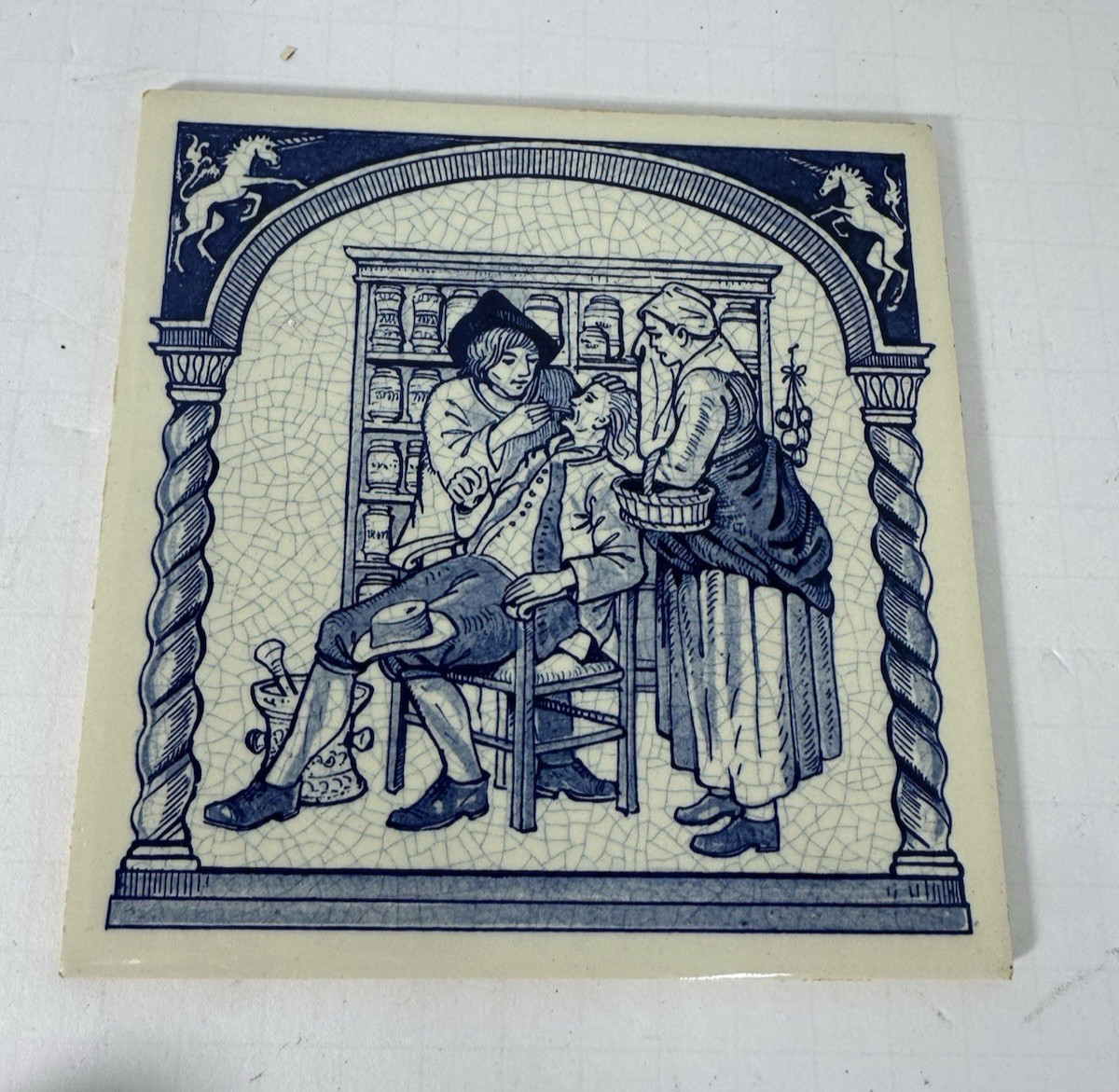 Vintage Blue Delft Tile Uroscopy Pharmacy Scholarship Program Apothecary 3 READ