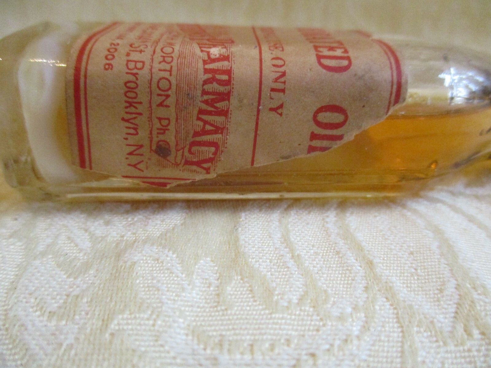 Vintage Morton’s Pharmacy Brooklyn, NY Camphorated Oil Small Glass Bottle