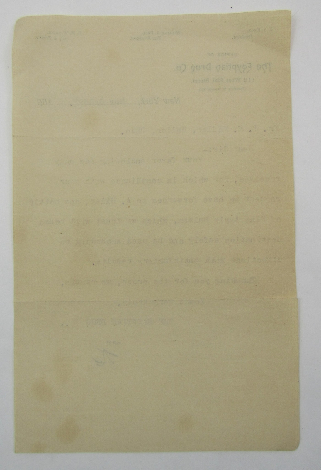 1898 Letter The Egyptian Drug Company 32nd St New York City Apple Balsam Drugs