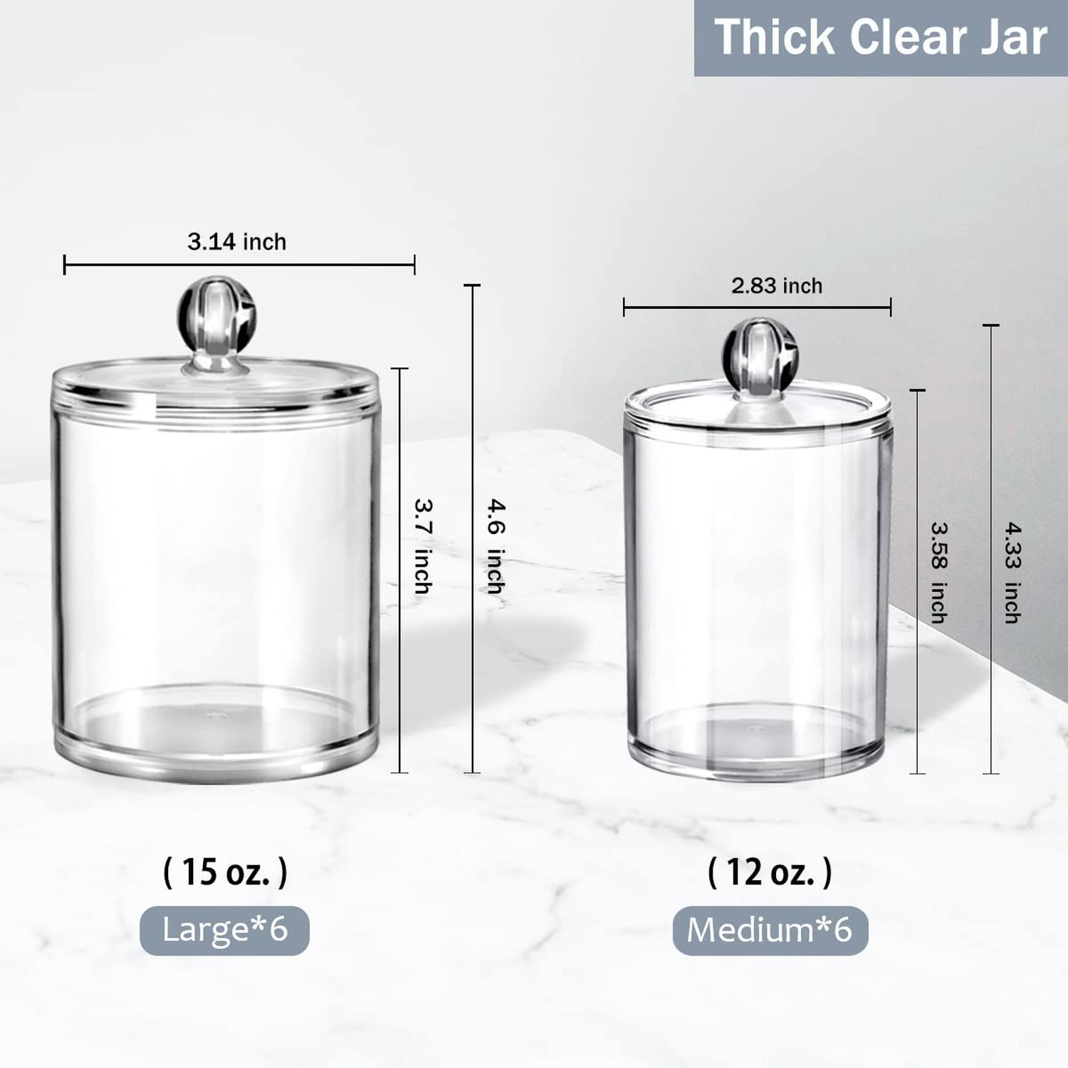 SheeChung 12 Pack Qtip Holder, Clear Acrylic Apothecary Jars with Labels- Sha…