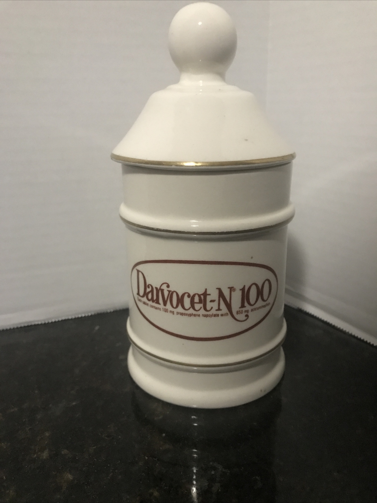 Darvocet N 100 Porcelain 7” Apothecary Jar Lofisa Lilly Pharmaceutical Darvon 65