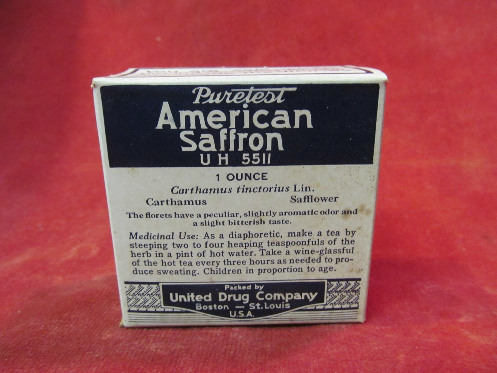 NEW OLD STOCK PURETEST AMERICAN SAFRON 1 OUCE BOX UNITED DRUG COMPANY