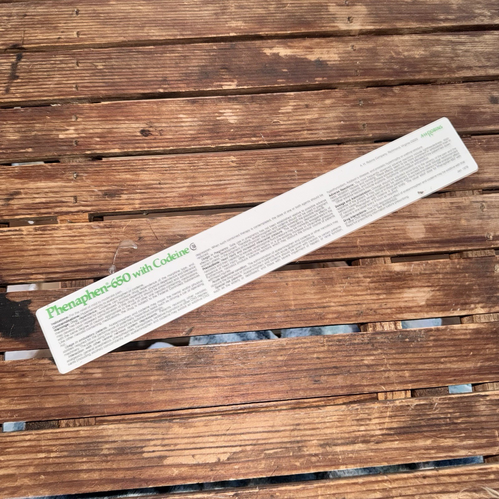 Vintage 1978 Phenaphen 650 w Codeine Drug Rep Ruler Pharmaceutical Medical Promo