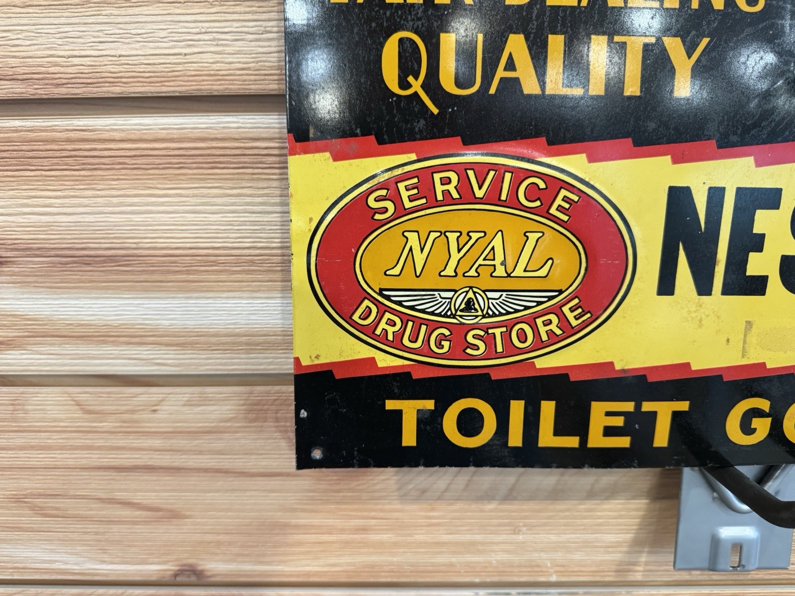 Vintage DRUGS Nessa Drug Store Osseo WI Embossed Tin Sign