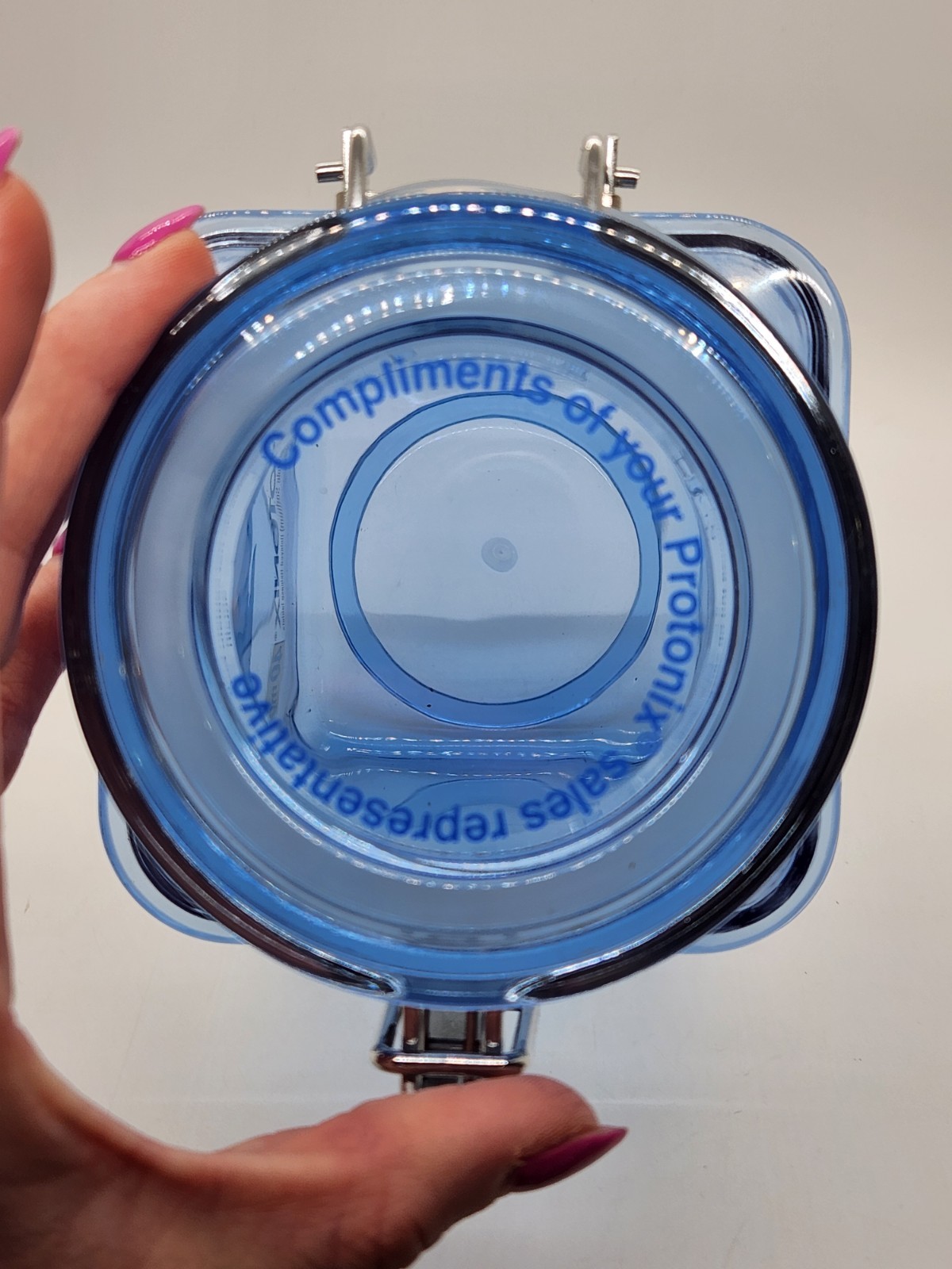 Vintage Pharmaceutical Drug Rep Protonix IV Clear Blue Plastic Canister Jar