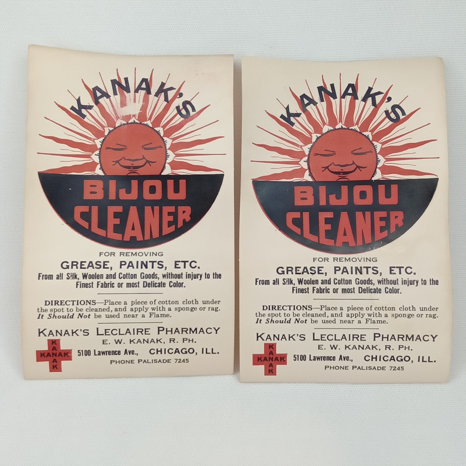 Vintage 1950s Advertising Flyer Bijou Cleaner Kanak’s Leclaire Pharmacy Chicago