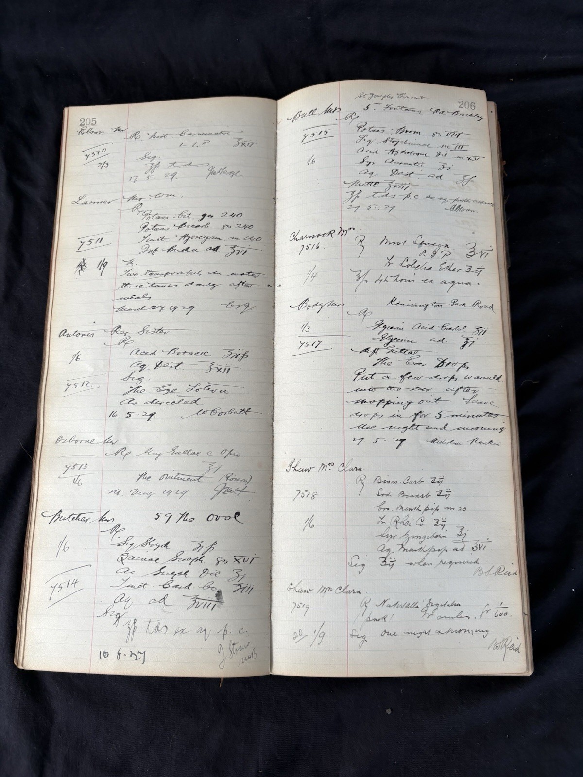 Handwritten Chemist Prescription Ledger Kennington Park London Pharmacy 1920