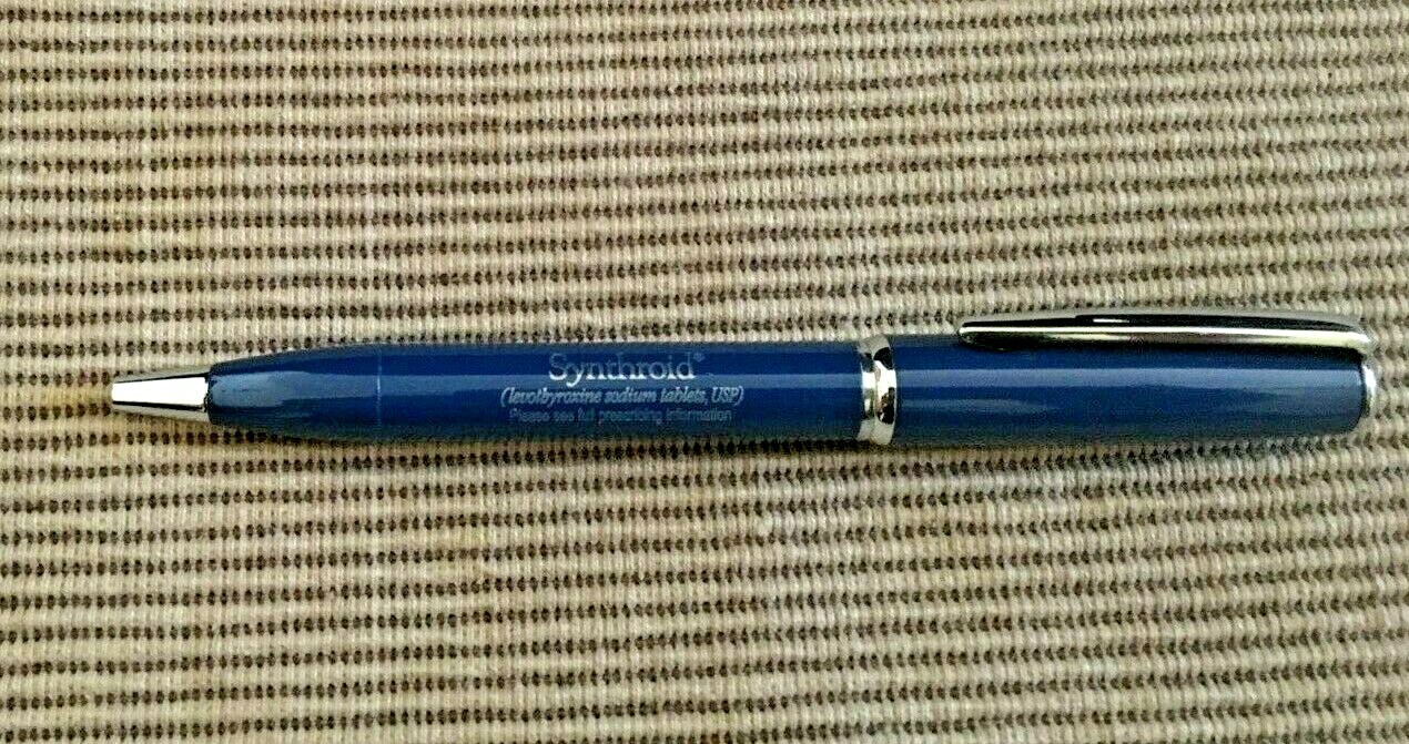 New Drug Rep Item Synthroid Blue Silver Metal Pen