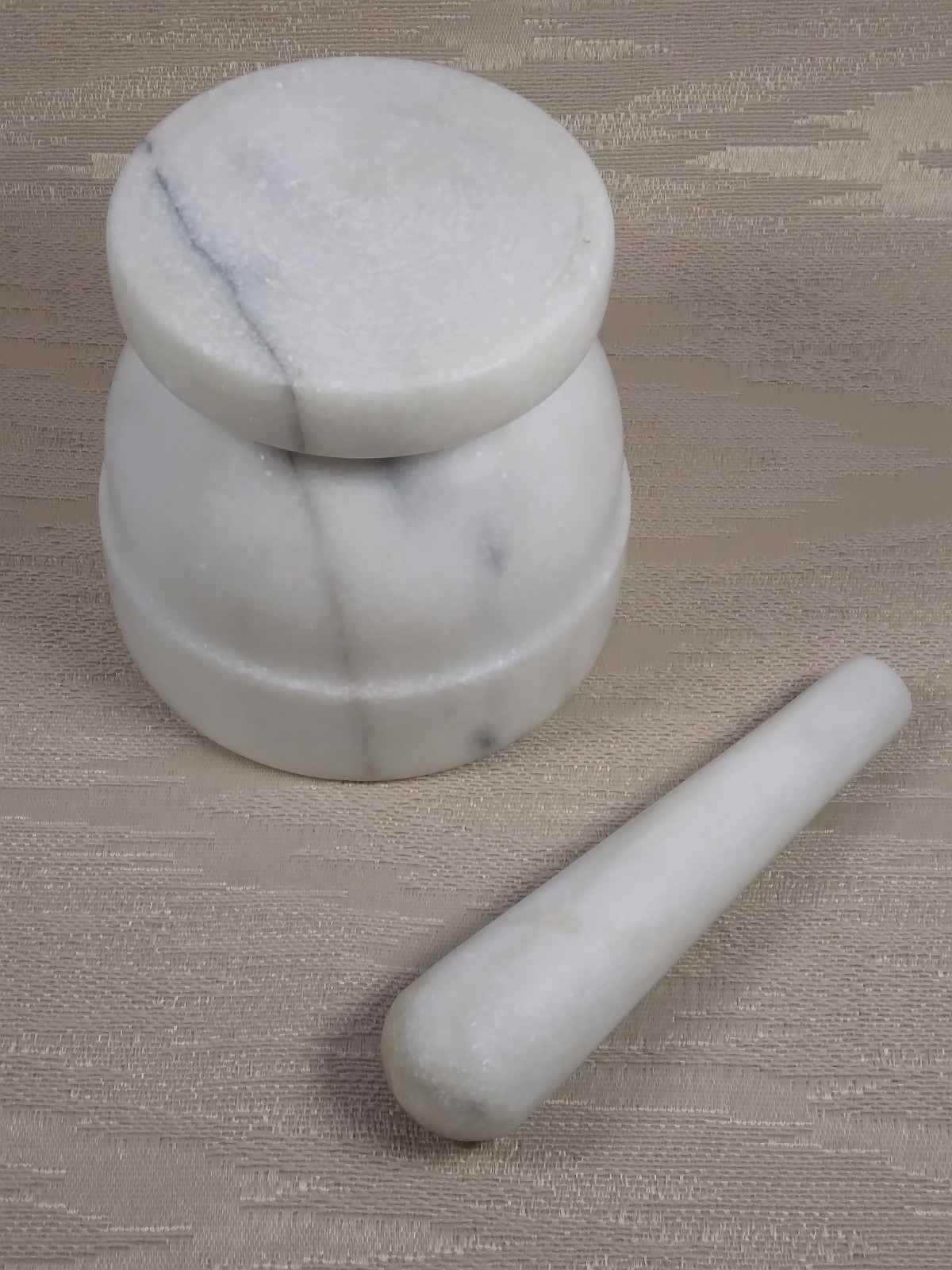 Marble Mortar & Pestle Set White w/ Grey Vein 4″x4.25″ Stone Spice Herb Grinder