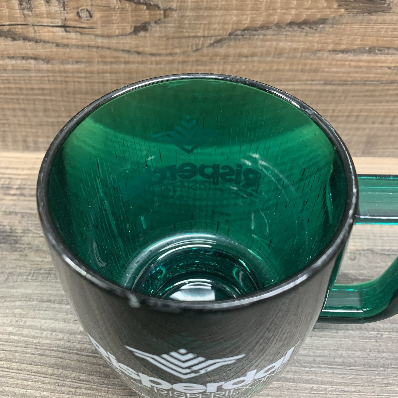 Risperdal Risperidone Drug Rep Hard Plastic Mug Green Coffee Cup VINTAGE