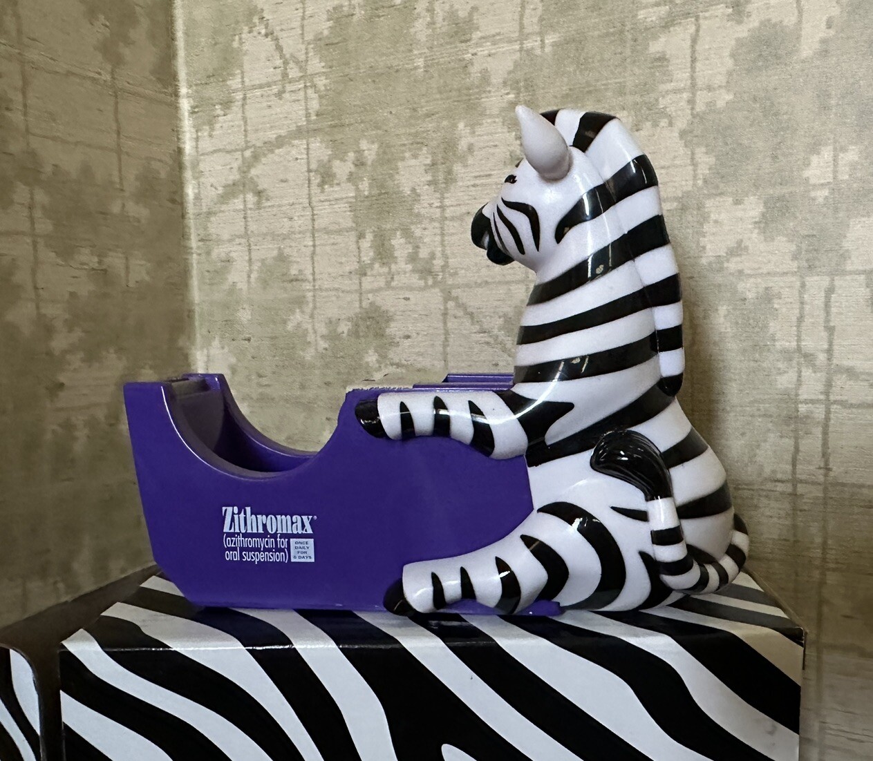 Vintage Pharmaceutical Drug Rep Zithroma Zebra Tape Dispenser Advertisement New