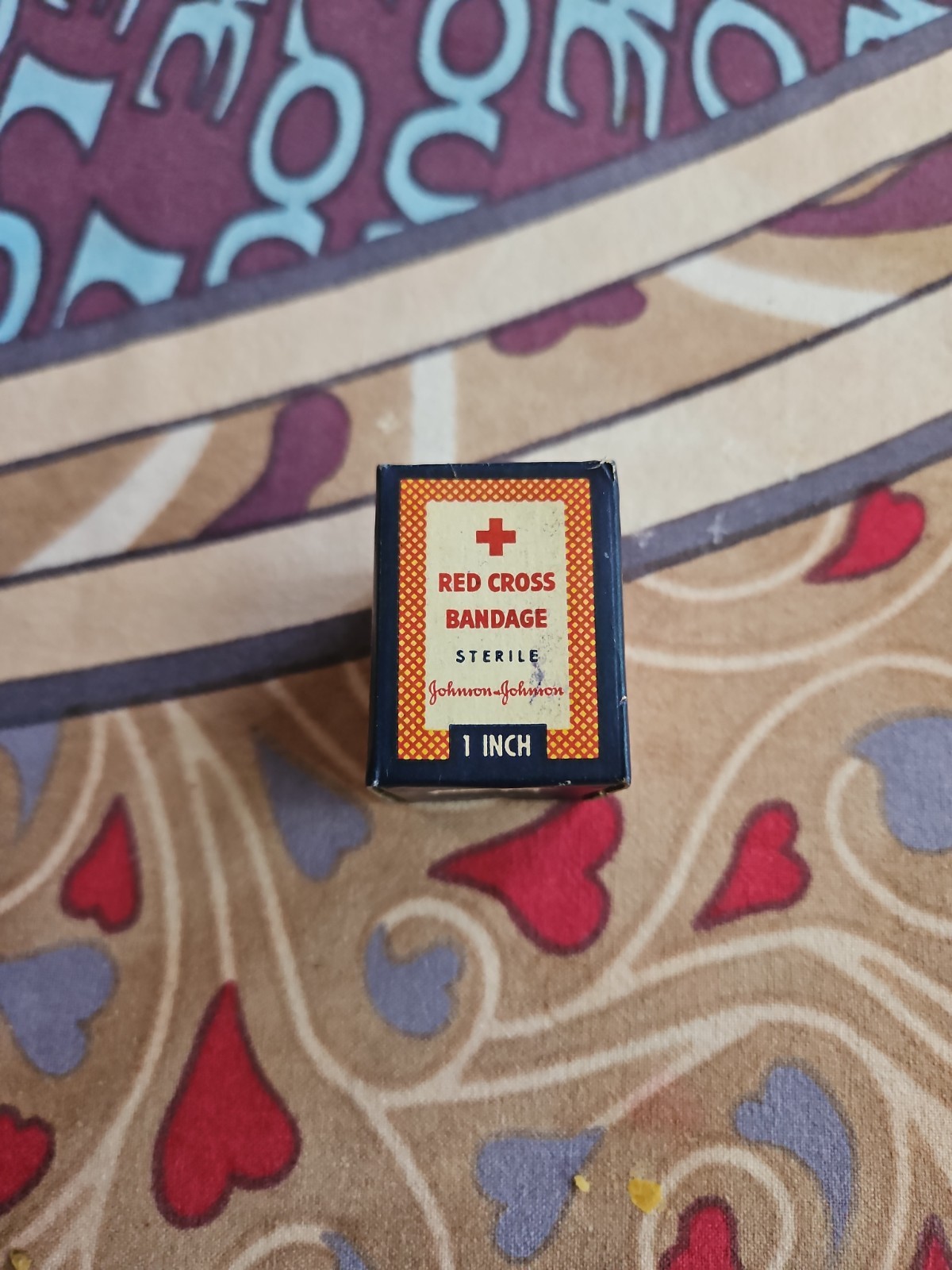 Vintage J&J Red Cross Bandage Medical Original Box Unused & Bandage Antique
