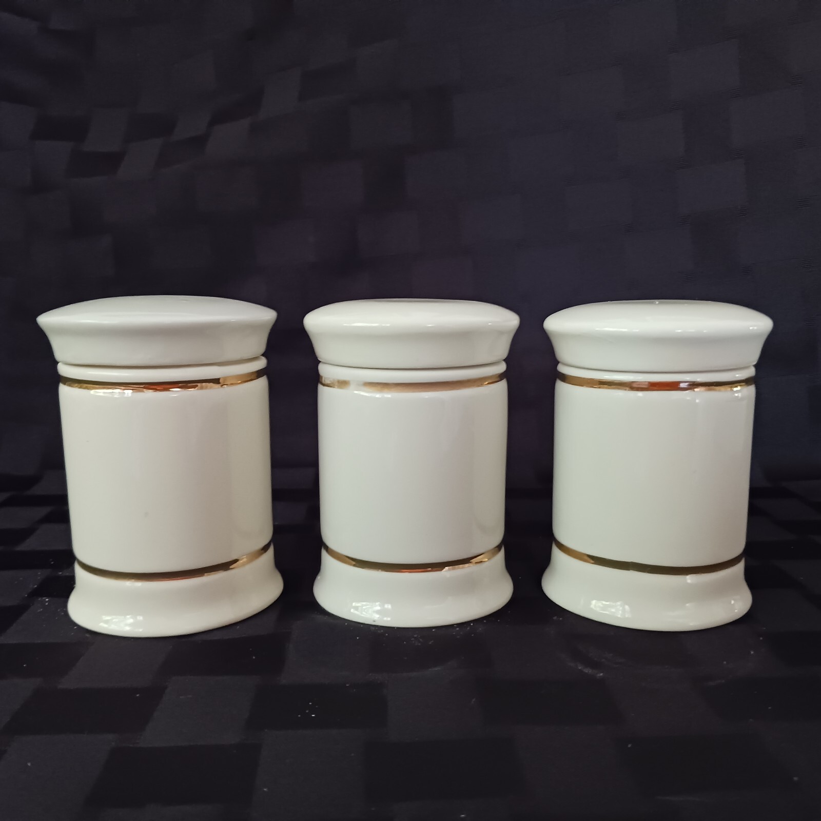 Vintage Style Porcelain European Script Apothecary Jar Set/3
