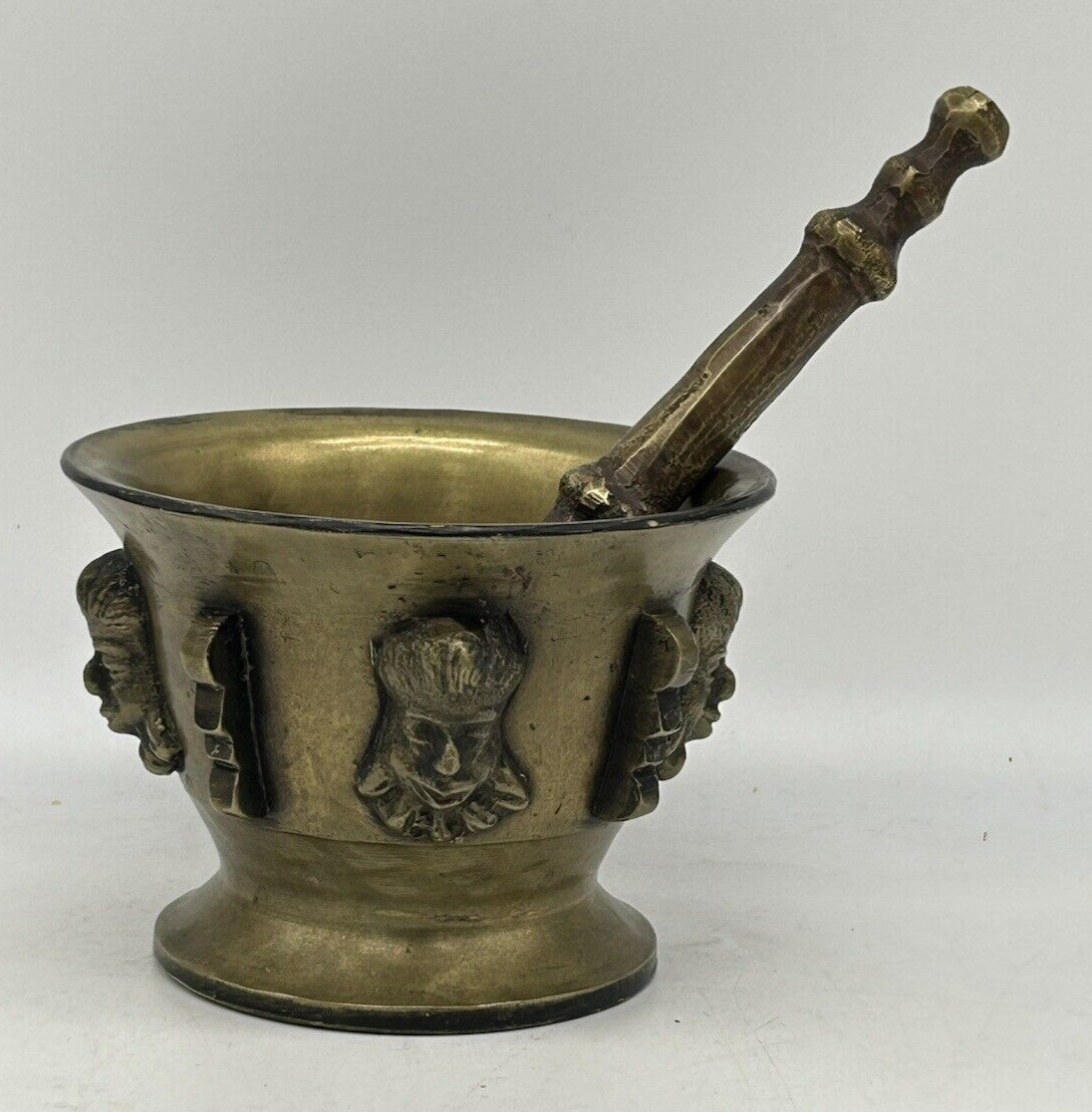 Brass Mortar & Pestle, 4 Faces, Made in Spain, 3 3/8″ Height, Heavy