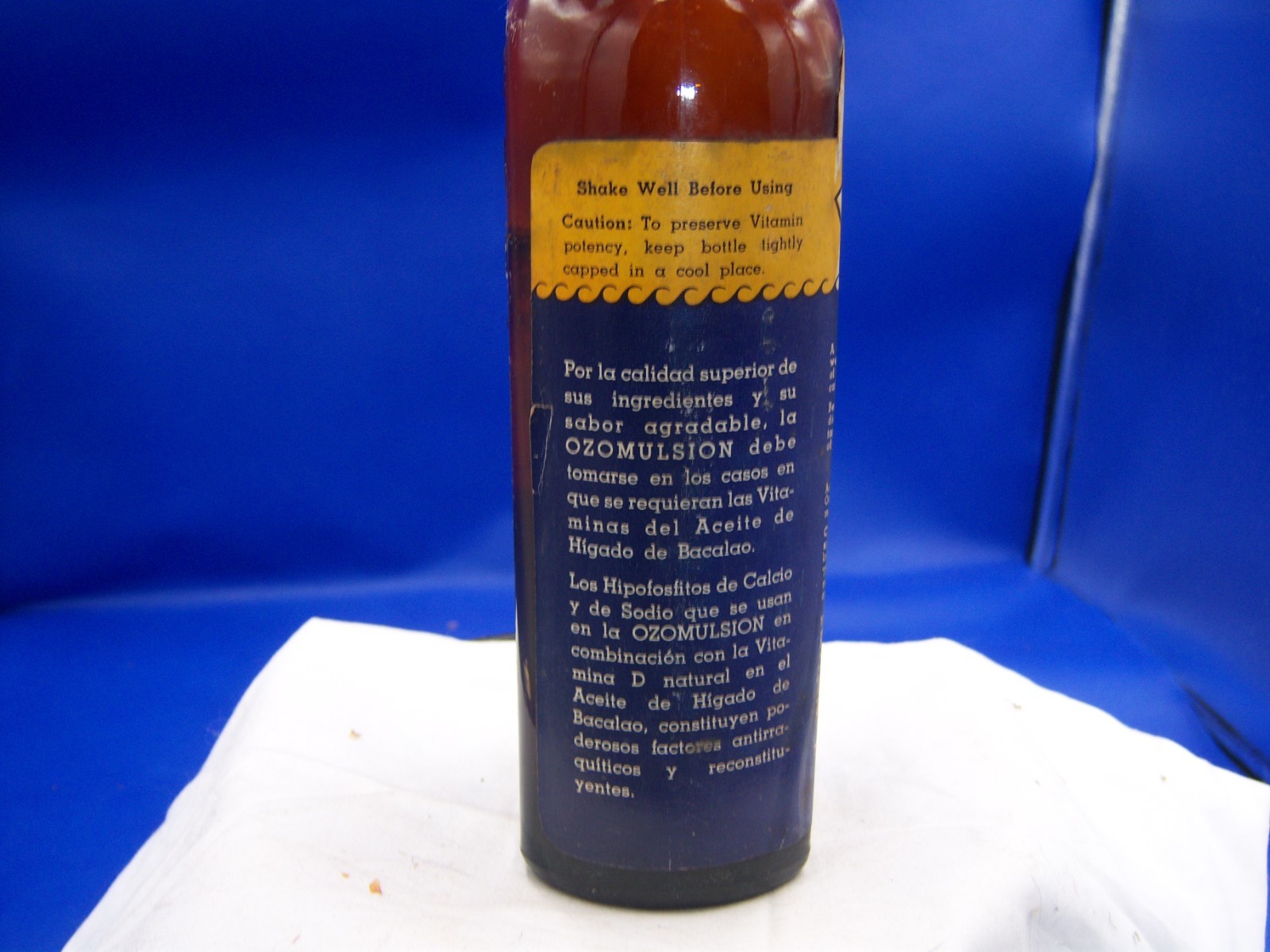 1940’s Ozomulsion Company New York, NY 8 5/8″ Amber Medicine Labeled Bottle